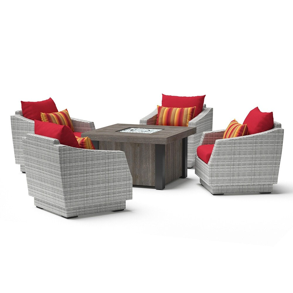 Cannes 5 Piece Sunbrella Outdoor Patio Fire Chat Set