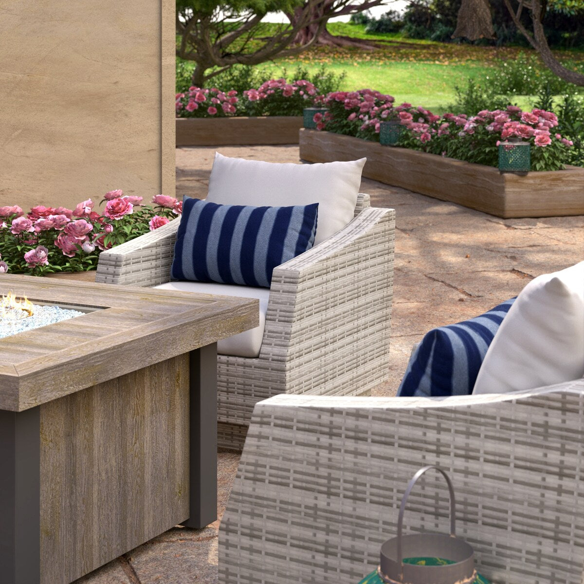 Cannes 5 Piece Sunbrella Outdoor Patio Fire Chat Set
