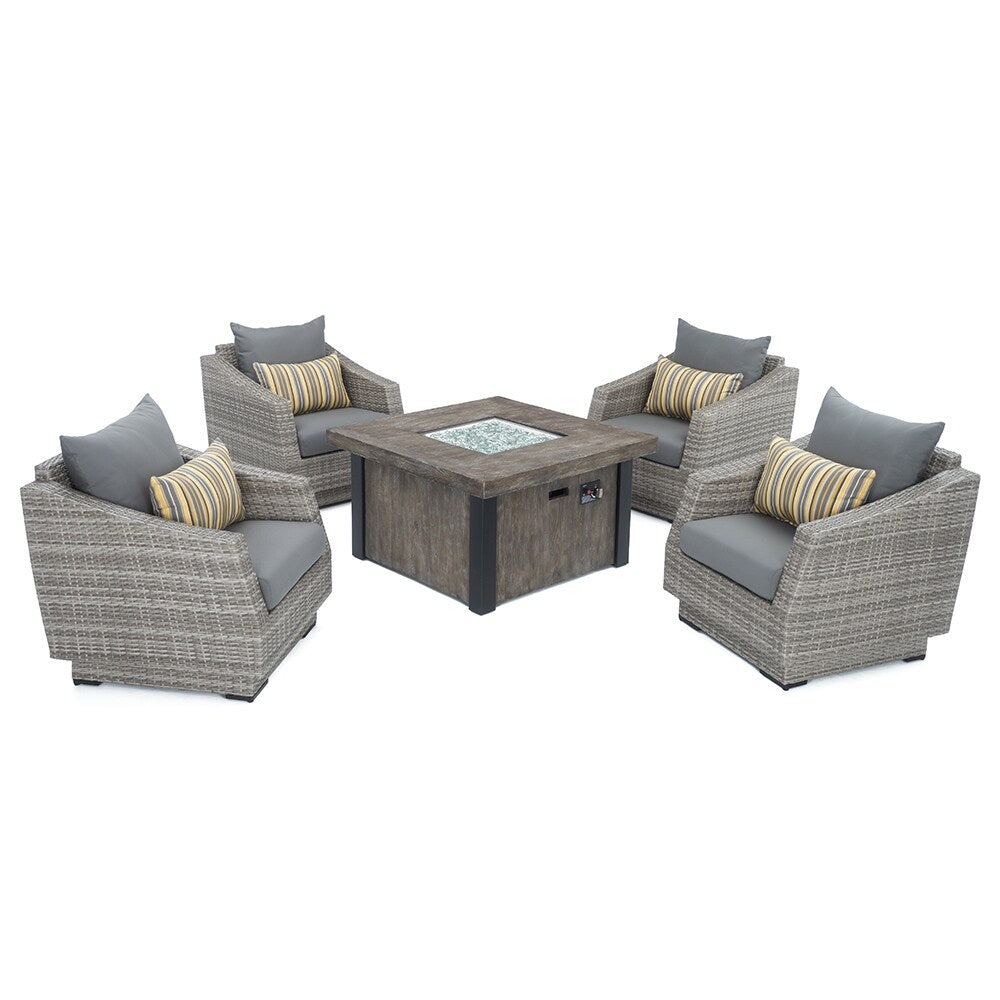 Cannes 5 Piece Sunbrella Outdoor Patio Fire Chat Set
