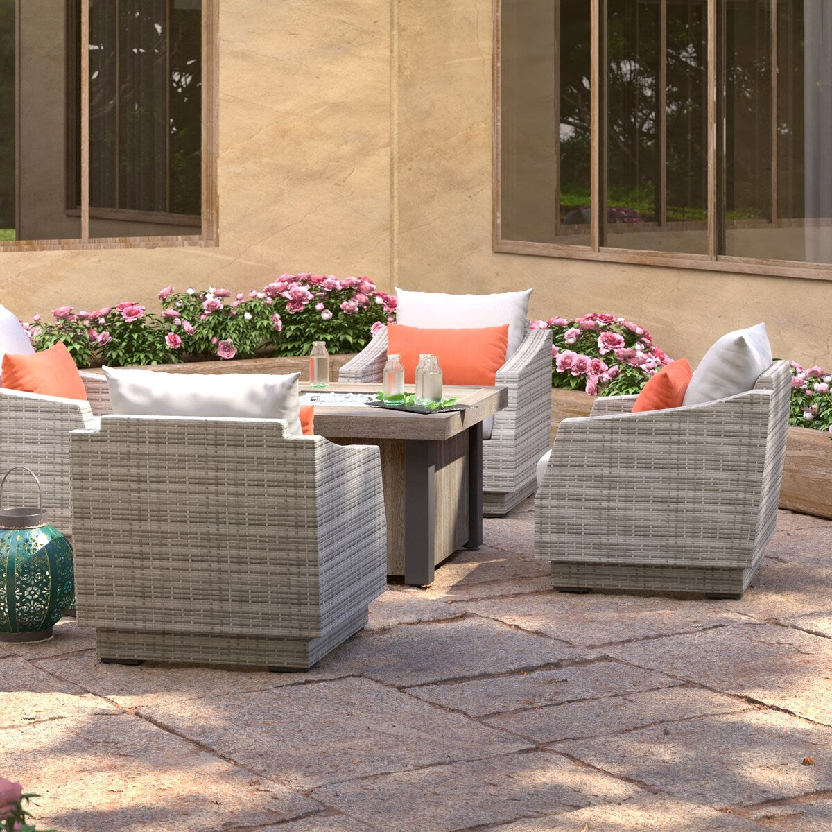 Cannes 5 Piece Sunbrella Outdoor Patio Fire Chat Set