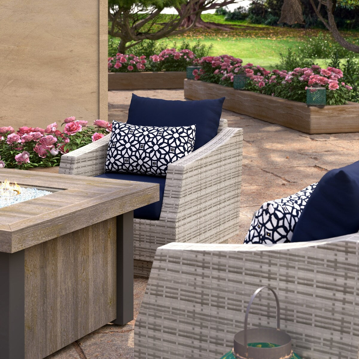 Cannes 5 Piece Sunbrella Outdoor Patio Fire Chat Set