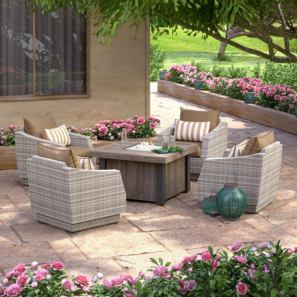 Cannes 5 Piece Sunbrella Outdoor Patio Fire Chat Set
