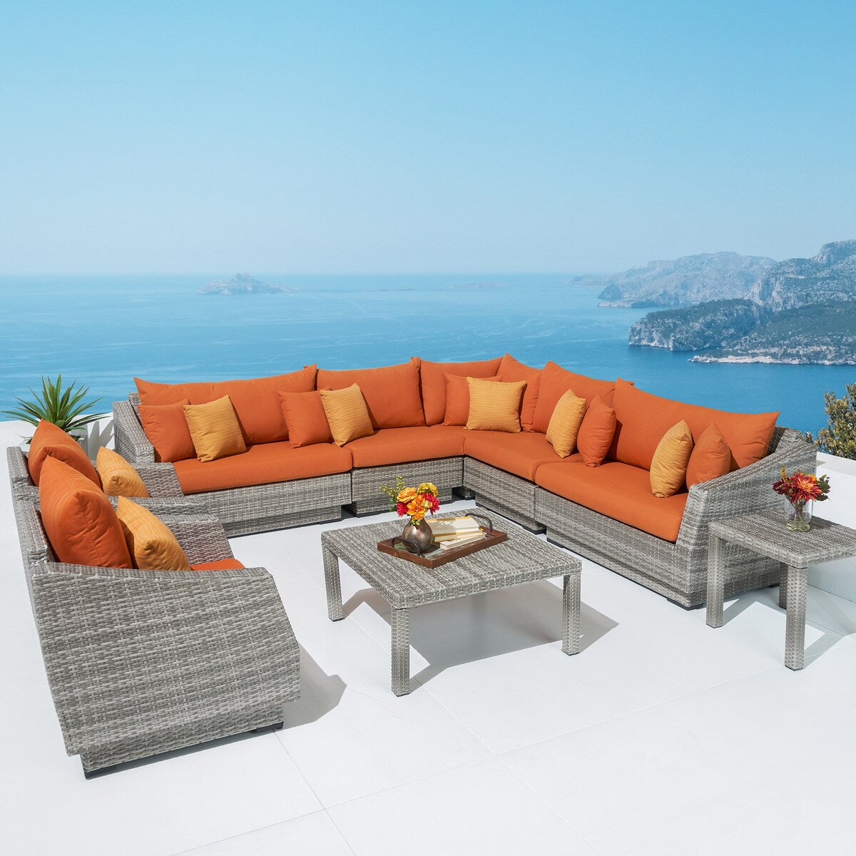 Cannes 9 Piece Sunbrella Outdoor Patio Sectional & Table