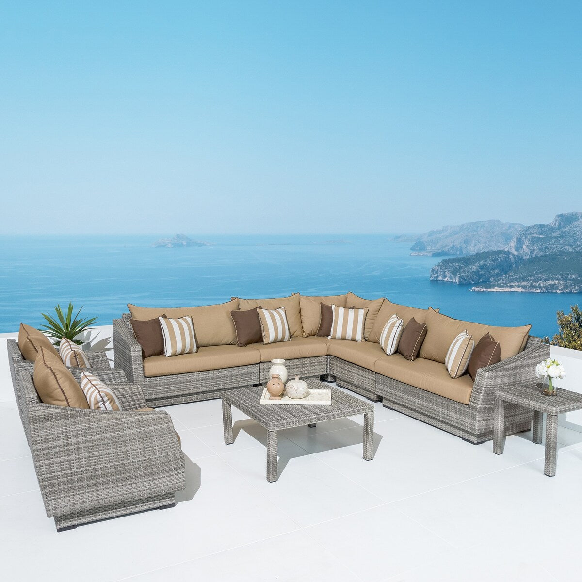 Cannes 9 Piece Sunbrella Outdoor Patio Sectional & Table