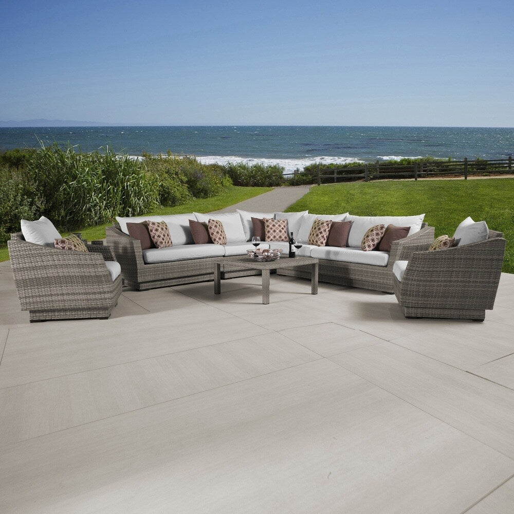 Cannes 9 Piece Sunbrella Outdoor Patio Sectional And Table - Moroccan Cream