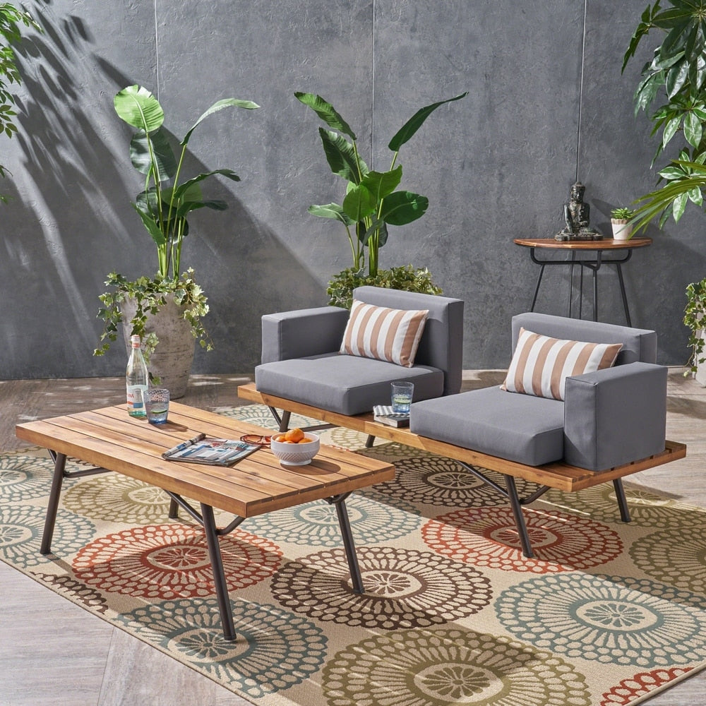 Canoga Outdoor Industrial Loveseat with Coffee Table by Christopher Knight Home