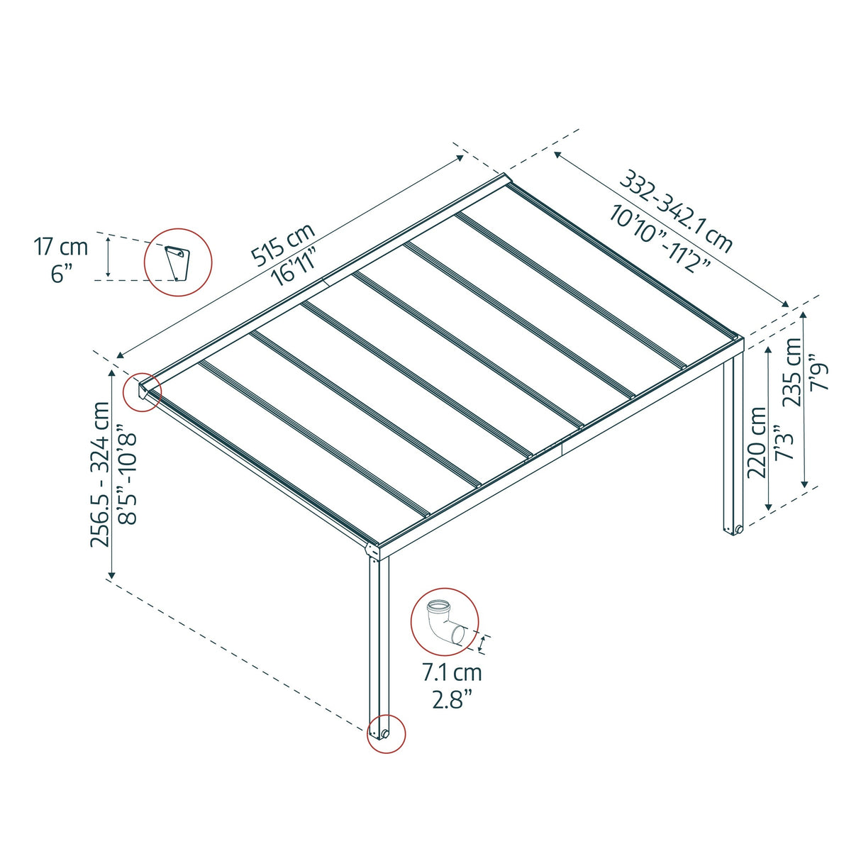 Stockholm 11ft. Gray/Clear Aluminum Patio Cover