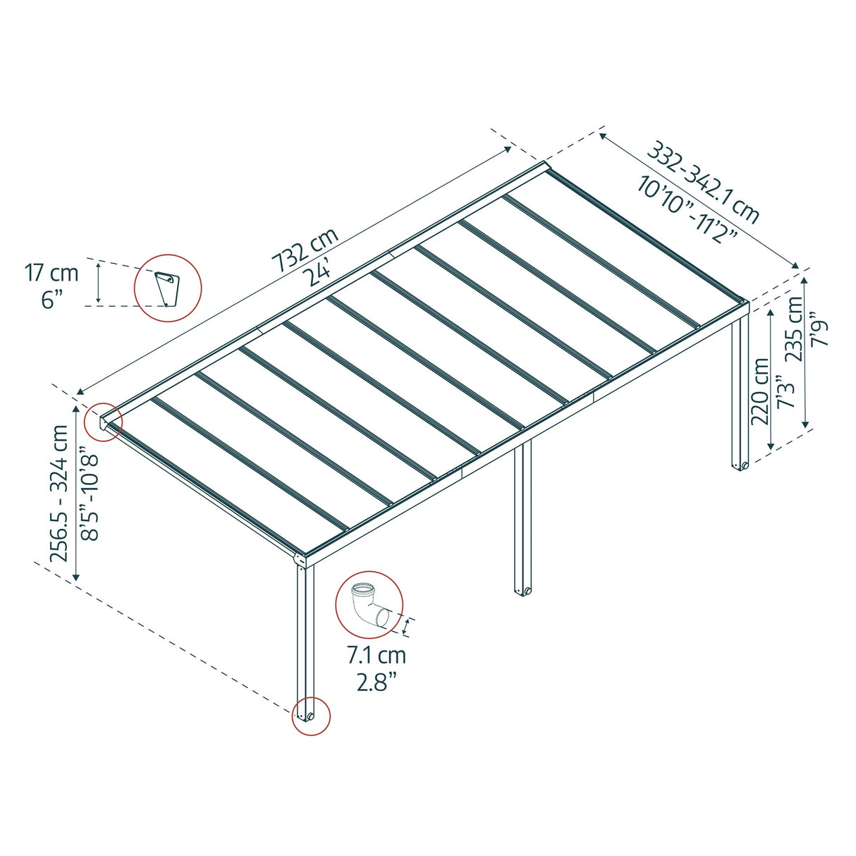 Stockholm 11ft. Gray/Clear Aluminum Patio Cover