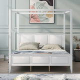 Canopy Bed Sturdy Platform Bed with Open Roof, Headboard and Footboard, Easy Assemble