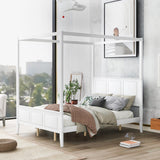Canopy Bed Sturdy Platform Bed with Open Roof, Headboard and Footboard, Easy Assemble