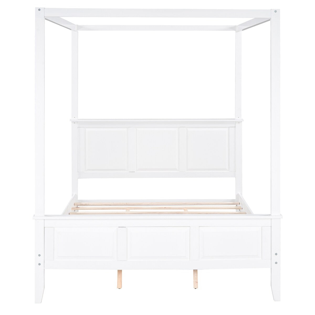 Canopy Bed Sturdy Platform Bed with Open Roof, Headboard and Footboard, Easy Assemble
