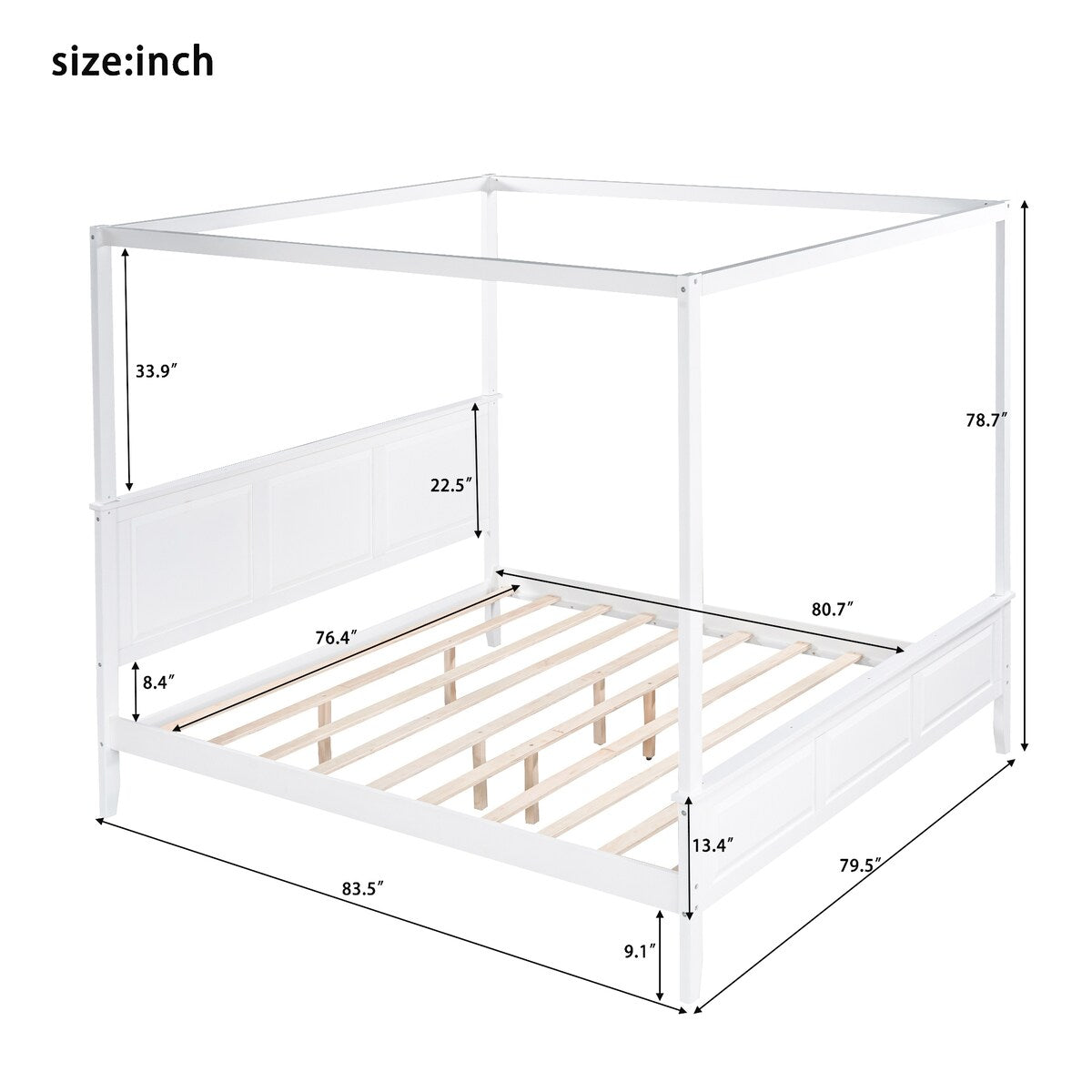 Canopy Bed Sturdy Platform Bed with Open Roof, Headboard and Footboard, Easy Assemble