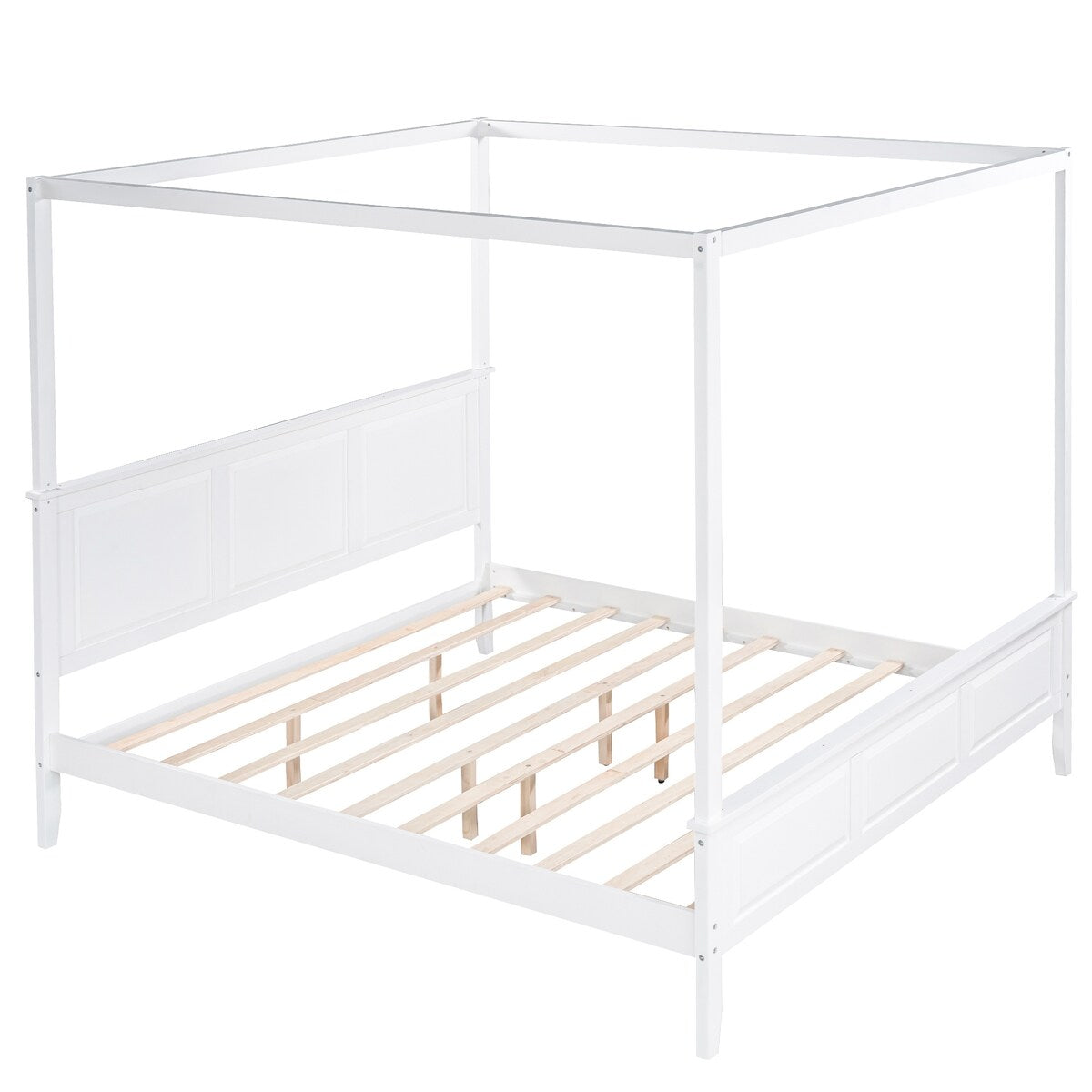 Canopy Bed Sturdy Platform Bed with Open Roof, Headboard and Footboard, Easy Assemble