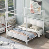Canopy Bed Sturdy Platform Bed with Open Roof, Headboard and Footboard, Easy Assemble