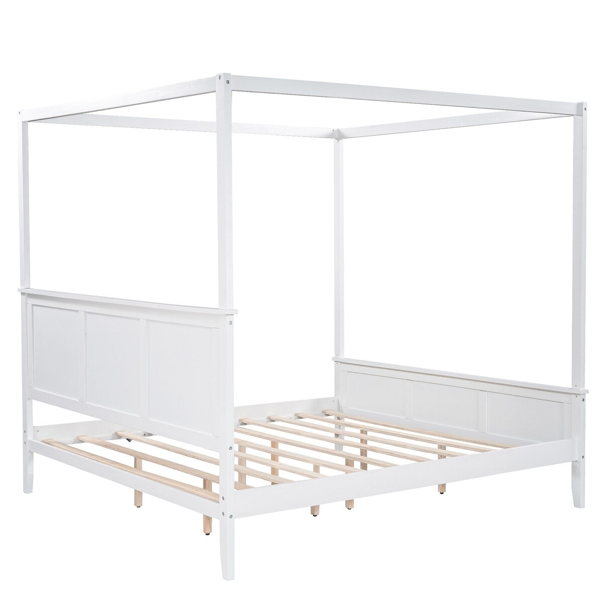 Canopy Bed Sturdy Platform Bed with Open Roof, Headboard and Footboard, Easy Assemble