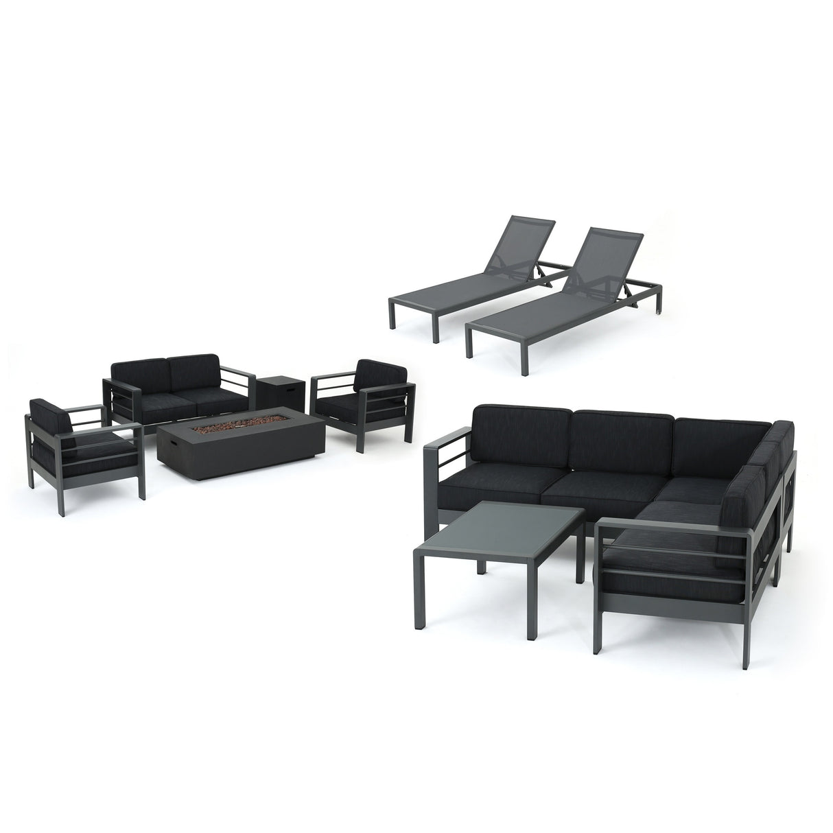 Cape Coral Aluminum 11-piece Estate Patio Collection with Fire Table by Christopher Knight Home