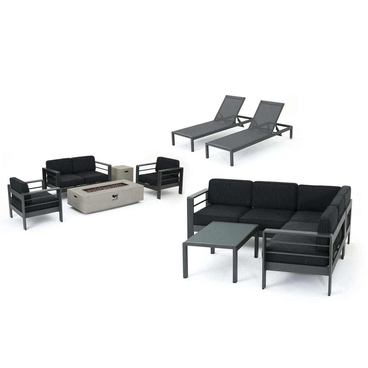Cape Coral Aluminum 11-piece Estate Patio Collection with Fire Table by Christopher Knight Home