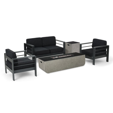 Cape Coral Aluminum Chat Set with Fire Pit by Christopher Knight Home