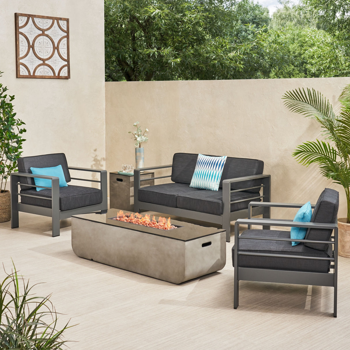 Cape Coral Aluminum Chat Set with Fire Pit by Christopher Knight Home