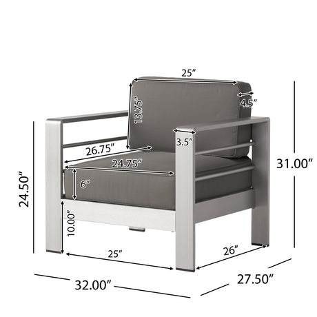 Cape Coral Outdoor 2-Seater Aluminum Club Chair Chat Set with Faux Wood-Topped Side Table and Ottoman by Christopher Knight Home