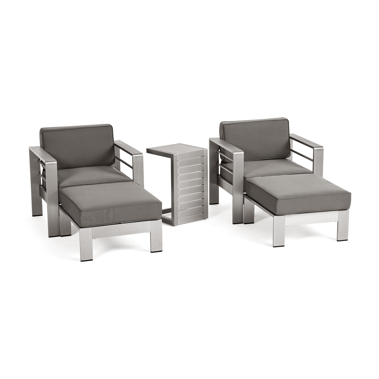 Cape Coral Outdoor 2-Seater Aluminum Club Chair Chat Set with Ottomans and Side Table by Christopher Knight Home