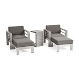 Cape Coral Outdoor 2-Seater Aluminum Club Chair Chat Set with Ottomans and Side Table by Christopher Knight Home
