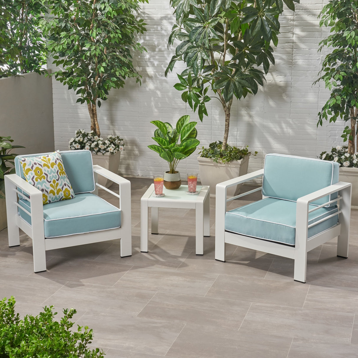 Cape Coral Outdoor 2 Seater Club Chair and Table Set by Christopher Knight Home
