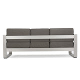 Cape Coral Outdoor 3 Seater Aluminum Sofa and Ottoman Set with Side Tables by Christopher Knight Home