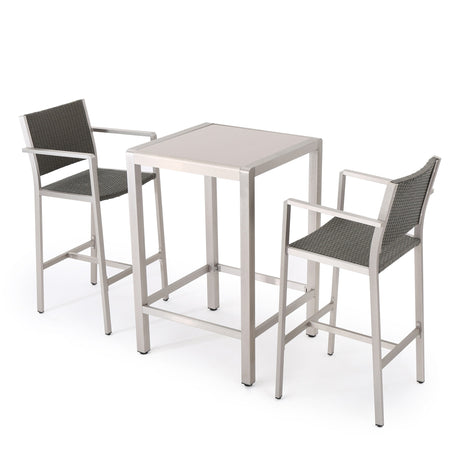 Cape Coral Outdoor 3-piece Bar Set with Glass Table Top by Christopher Knight Home