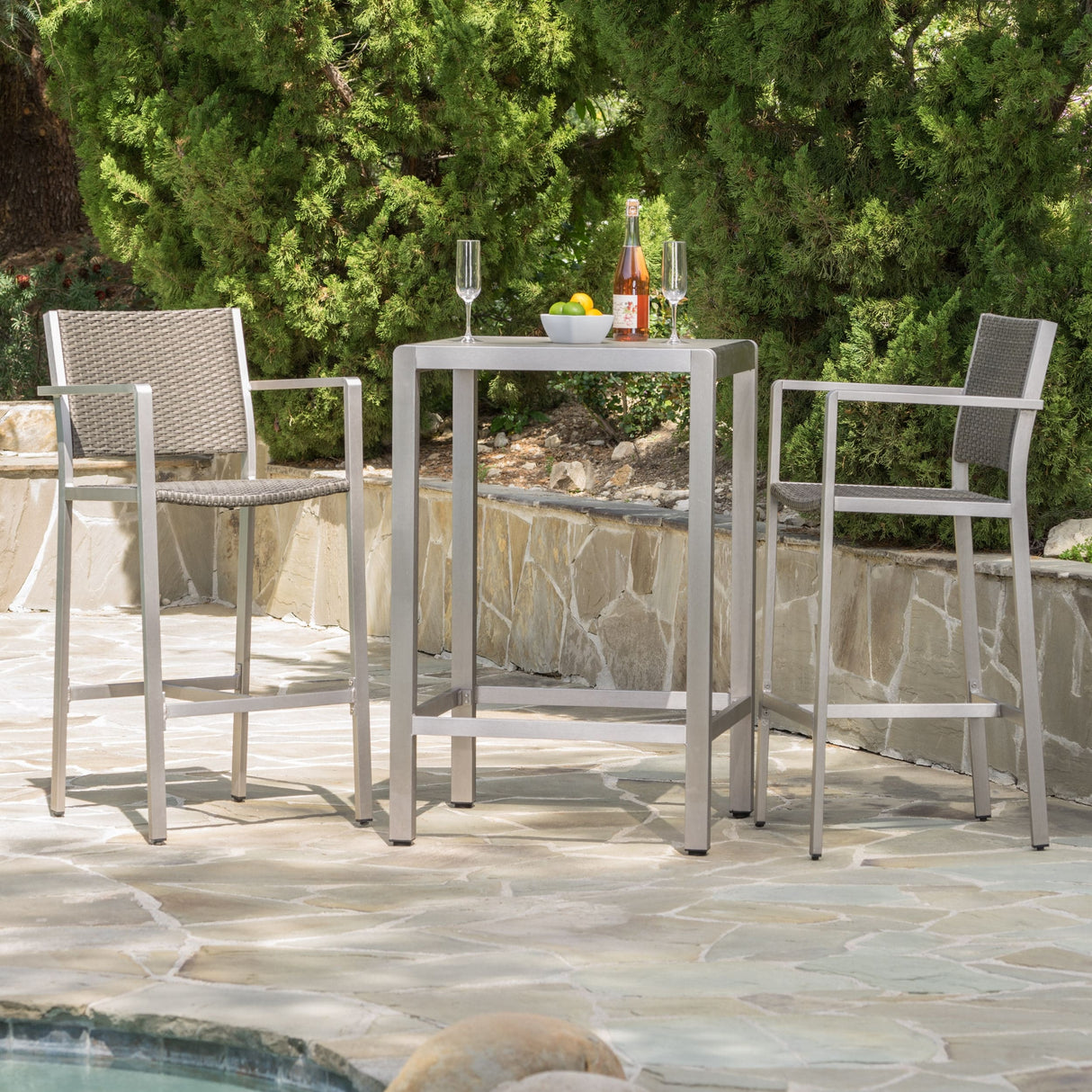 Cape Coral Outdoor 3-piece Bar Set with Glass Table Top by Christopher Knight Home