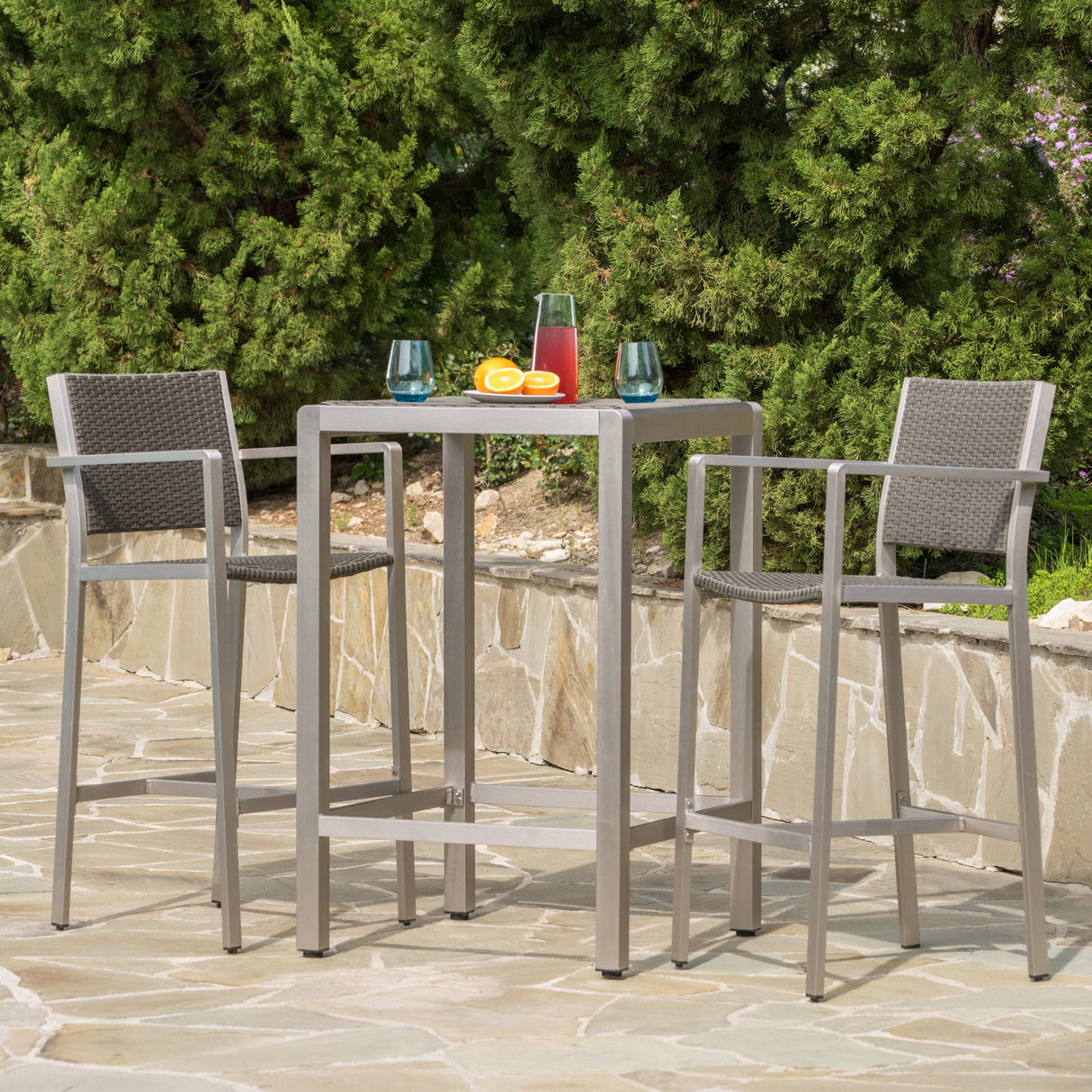 Cape Coral Outdoor 3-piece Wicker Bar Set with Wicker Table Top by Christopher Knight Home