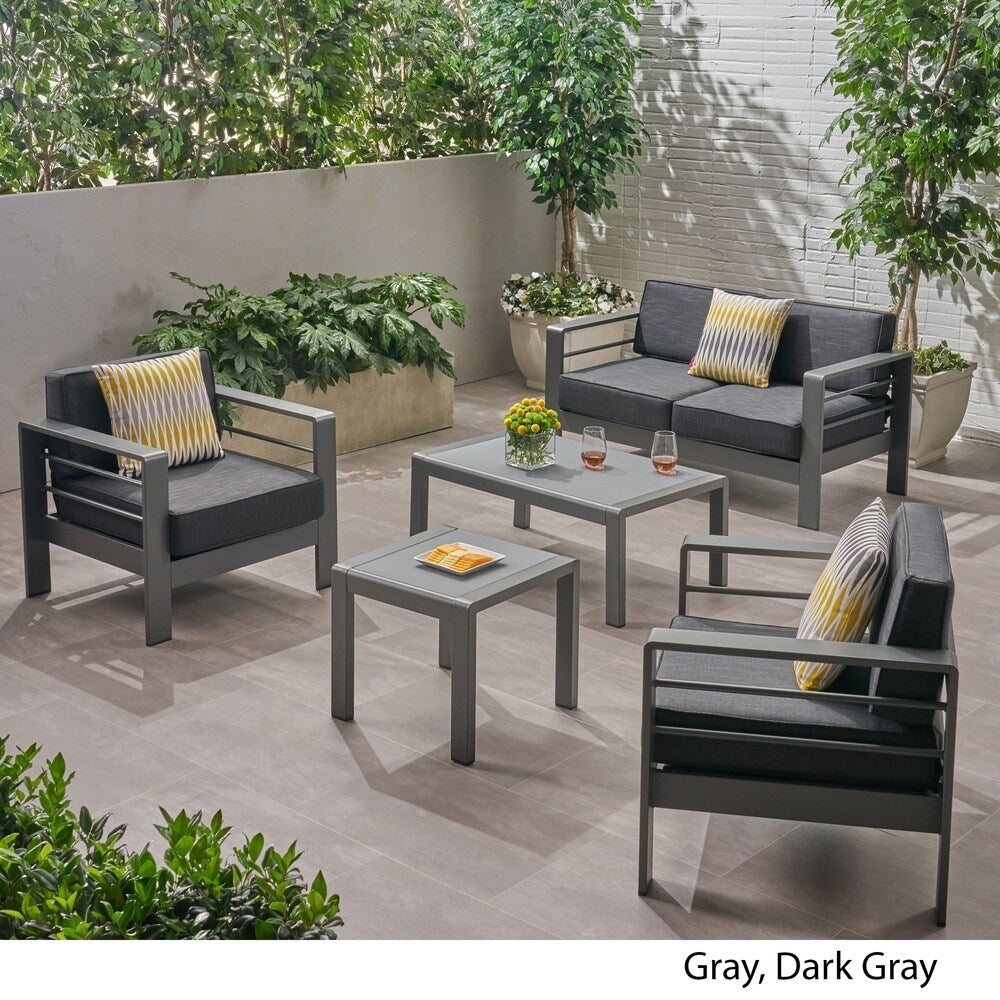 Cape Coral Outdoor 4 Seater Aluminum Chat Set with Side Table by Christopher Knight Home