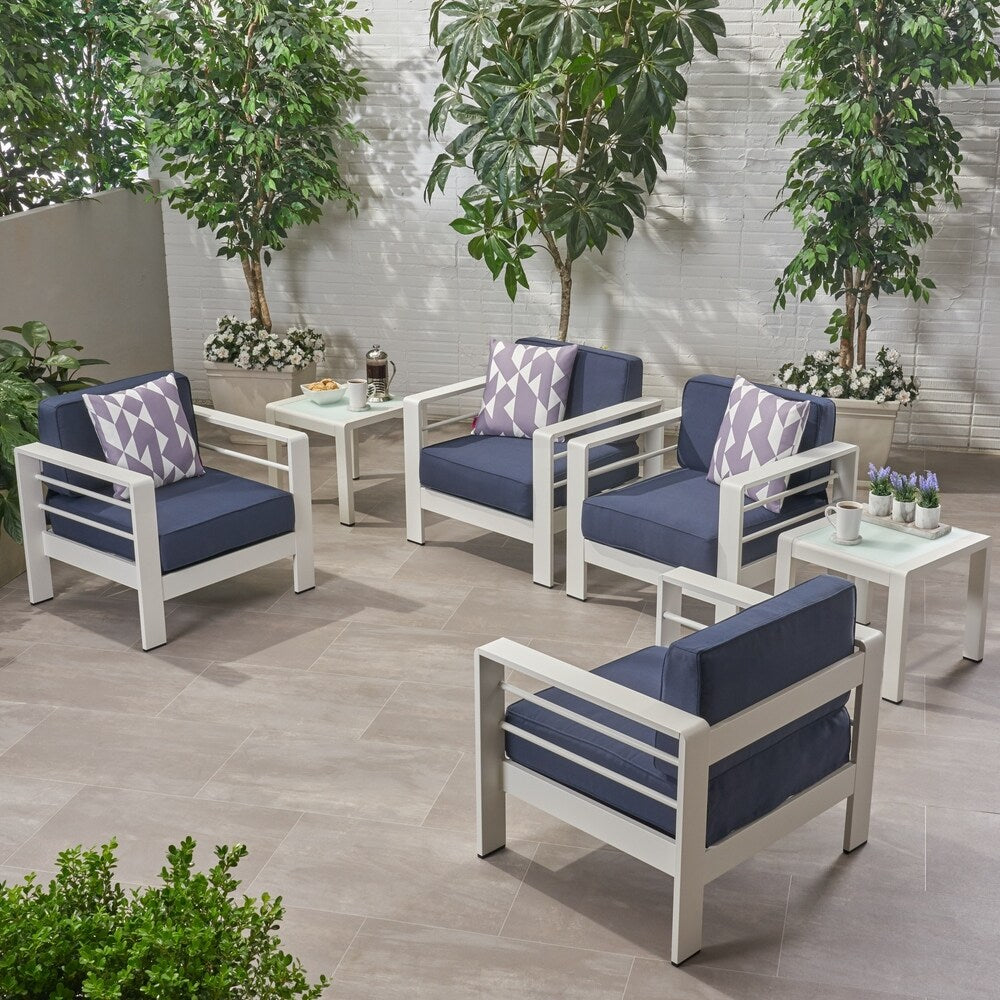 Cape Coral Outdoor 4 Seater Club Chair and Table Set by Christopher Knight Home