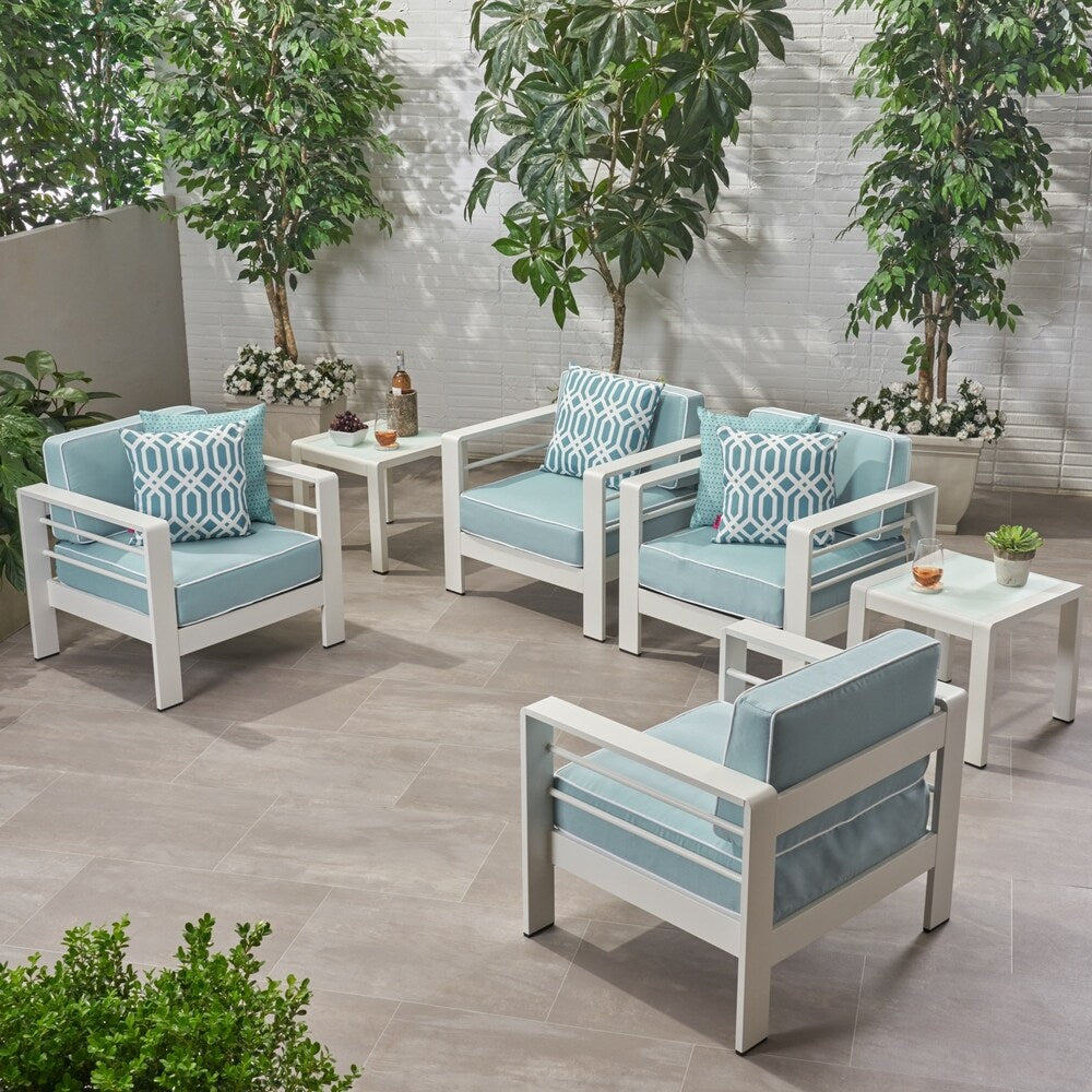 Cape Coral Outdoor 4 Seater Club Chair and Table Set by Christopher Knight Home