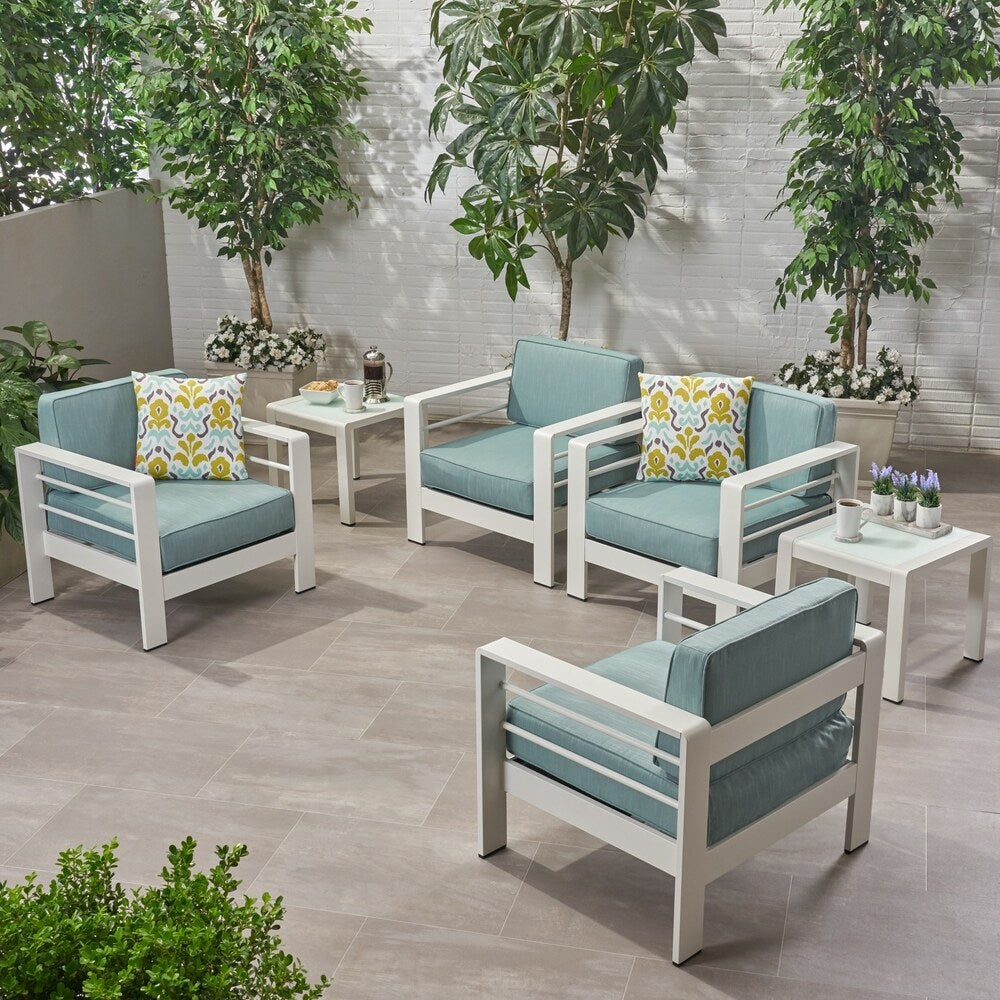 Cape Coral Outdoor 4 Seater Club Chair and Table Set by Christopher Knight Home