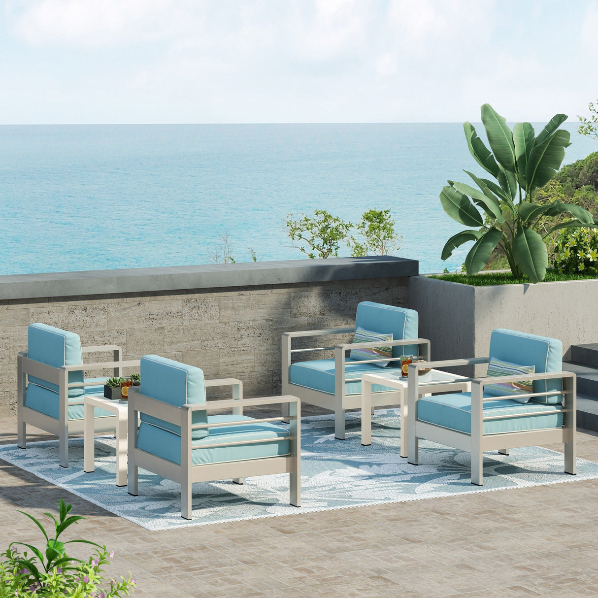Cape Coral Outdoor 4 Seater Club Chair and Table Set by Christopher Knight Home