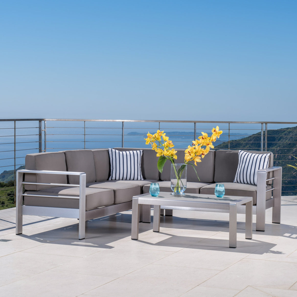 Cape Coral Outdoor 5-Seater Sectional Set by Christopher Knight Home