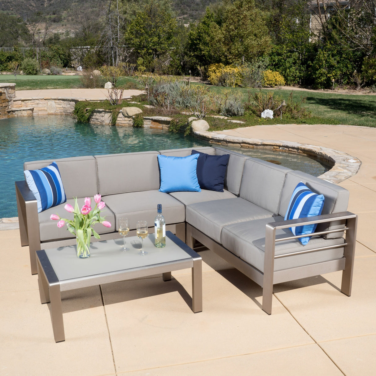 Cape Coral Outdoor 5-Seater Sectional Set by Christopher Knight Home