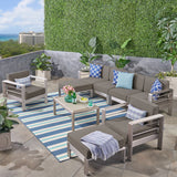 Cape Coral Outdoor 6-Seater Aluminum Sectional Sofa Set with Ottomans and Coffee Table by Christopher Knight Home