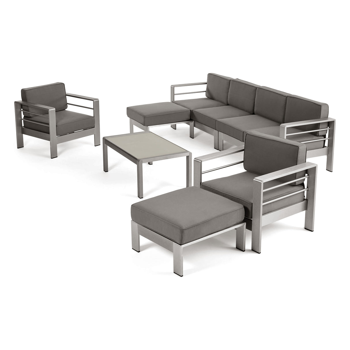 Cape Coral Outdoor 6-Seater Aluminum Sectional Sofa Set with Ottomans and Coffee Table by Christopher Knight Home