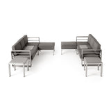 Cape Coral Outdoor 6 Seater Aluminum Sofa and Ottoman Set with Side Tables by Christopher Knight Home