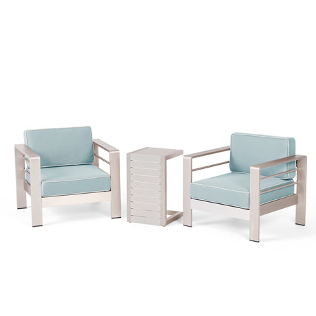 Cape Coral Outdoor Aluminum 3-piece Chat Set with Cushions by Christopher Knight Home