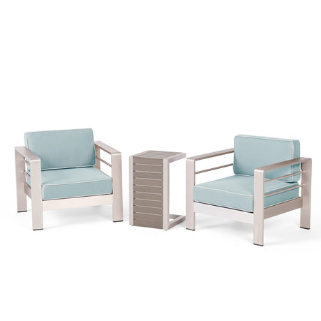 Cape Coral Outdoor Aluminum 3-piece Chat Set with Cushions by Christopher Knight Home