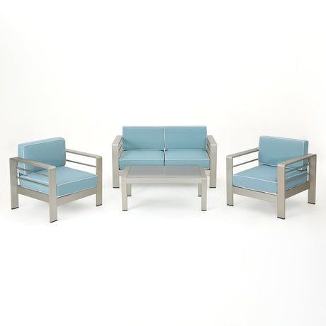 Cape Coral Outdoor Aluminum 4-piece Chat Set with Cushion by Christopher Knight Home