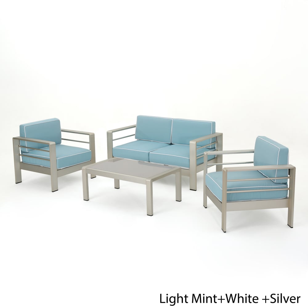 Cape Coral Outdoor Aluminum 4-piece Chat Set with Cushion by Christopher Knight Home