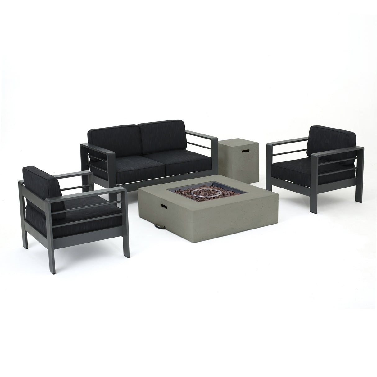 Cape Coral Outdoor Aluminum 5-piece Chat Set with Cushions & Fire Table by Christopher Knight Home