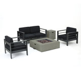 Cape Coral Outdoor Aluminum 5-piece Chat Set with Cushions & Fire Table by Christopher Knight Home