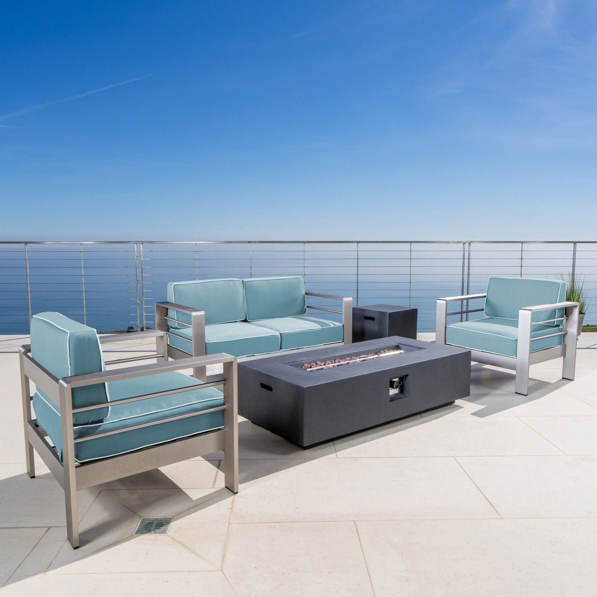 Cape Coral Outdoor Aluminum 5-piece Fire Pit Chat Set with Cushion by Christopher Knight Home