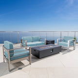 Cape Coral Outdoor Aluminum 5-piece Fire Pit Chat Set with Cushion by Christopher Knight Home
