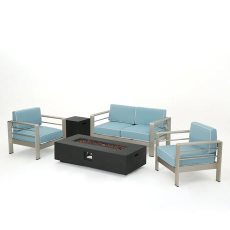 Cape Coral Outdoor Aluminum 5-piece Fire Pit Chat Set with Cushion by Christopher Knight Home
